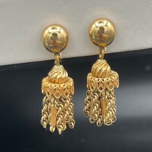 Vintage 60s/70s Monet Damita Collection GoldTone Tassel Clip-On Earrings Book pc